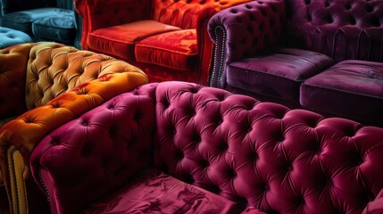 Obraz premium Colorful velvet sofas in a stylish living room