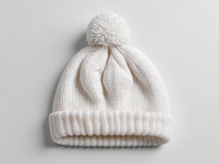 white color bobble hat, winter hat isolated on white background