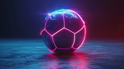Fototapeta premium Neon Soccer Ball on a Blue Surface