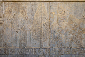 Wall relief panel in Persepolis, the ancient Persian capital dating from about 500 B.C., located in northeast of Shiraz, Iran