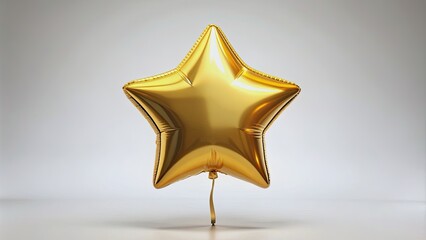 A lone, inflated, shiny star-shaped golden foil balloon stands upright, its metallic sheen radiating, against a pristine transparent white background, exuding celebration and joy.