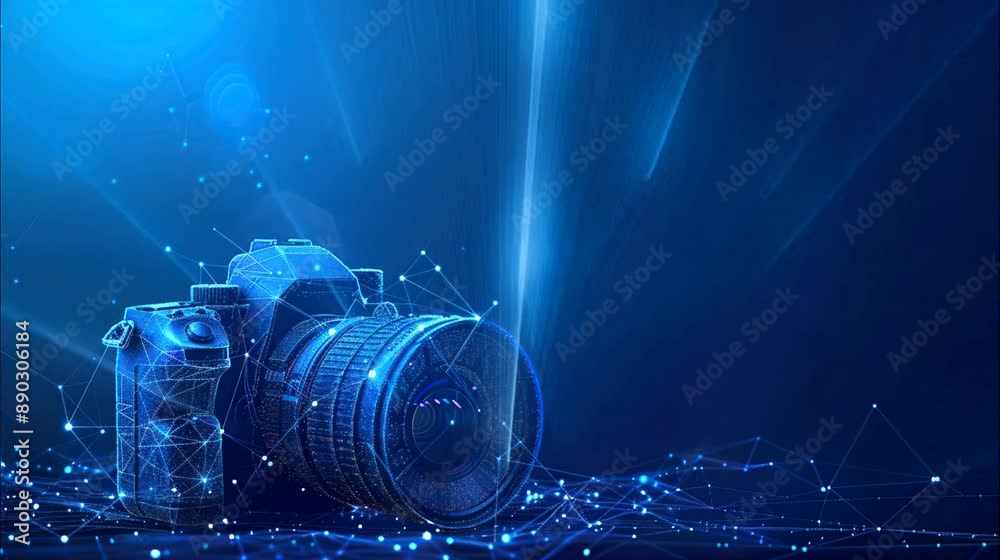 Wall mural blue glowing digital camera.. seamless loop video background