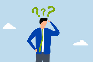 Memory loss, confused businessman who loses his memory thinking about what he forgets.