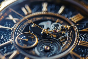 A detailed close-up of an elegant wristwatch, showcasing its intricate design and craftsmanship
