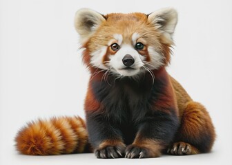 Obraz premium Adorable red panda with fluffy fur and distinctive markings sitting upright on its hind legs, isolated on a clean white or transparent background in PNG format.