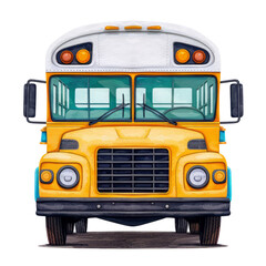A classic yellow school bus with a white roof, seen from the front.