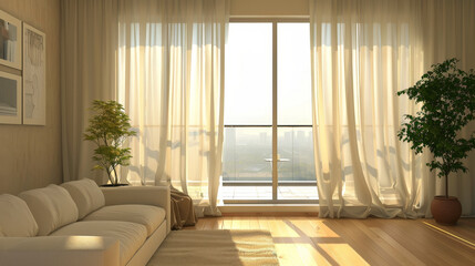 Curtain windows decorating the interior of a room, featuring a vintage light filter.