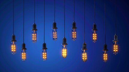 Hanging Edison Bulb Lights Against Blue Background