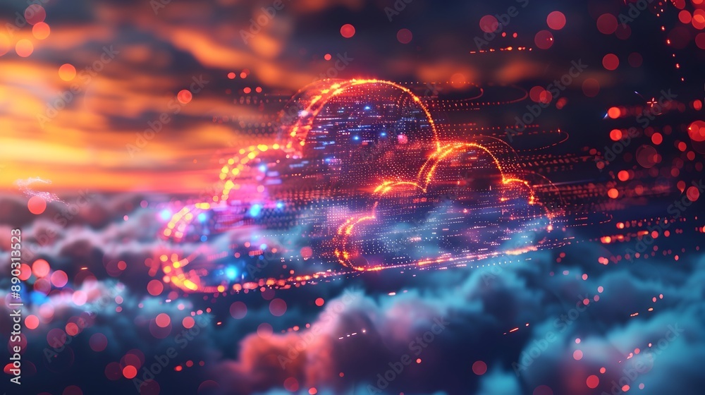 Poster futuristic ai powered cloud computing system processing big data with abstract visuals and high tech