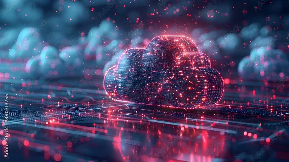 Poster intricate digital cloud computing and neural network concept with copy space