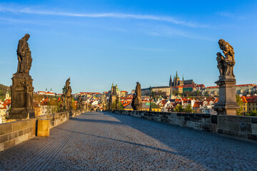 Charles bridge and Prague castle in the early morning. Prague, Czech Republic