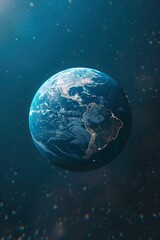 Obraz premium minimalistic logo saying , blue background, earth in background, Hyper-realistic photography, realistic light and shadow, luminous effects, 3D, ue5, Unreal Engine, generative ai