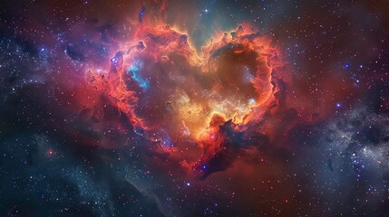 Fototapeta premium heart nebula in space with colorful background and stars for love and romance. Generated AI