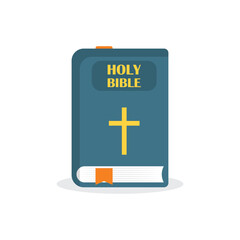 Obraz premium Holy bible icon in flat style. Christianity book vector illustration on isolated background. Religion sign business concept.