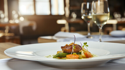 fancy dinner dish in a modern restaurant	