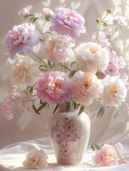 Oil painting of flowers and vase