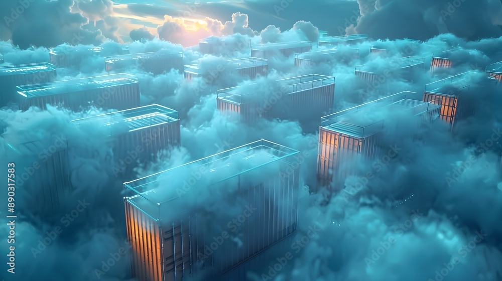 Poster abstract visualization of cloud based container architecture and digital transformation