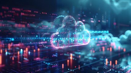 Obraz premium Futuristic Cloud Computing and Financial Analytics Powering Intelligent Trading Decisions