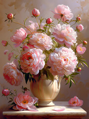 Oil painting of flowers and vase