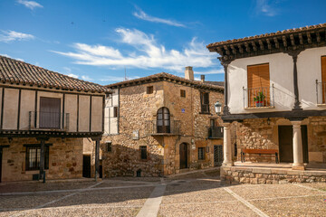 Fototapeta premium Historic buildings of the old town of Atienza, Guadalajara, Castilla-La Mancha, Spain, from the Plaza del Mercado