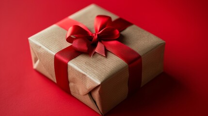 Obraz premium Gift Wrapped Present with Red Ribbon