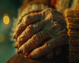 Tender Touch A Caregiver's Gentle Hand Shows Compassion and Support for Elderly Loved Ones This Image Depicts the Warmth and Care of Senior Home Health Services, Nursing Homes, and Family Members