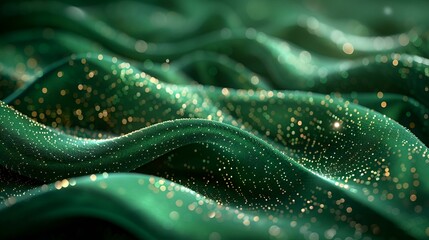 Shiny gold glitter on green fabric.