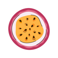 Hand drawn piece of passion fruit. Slice of maracuya in doodle style