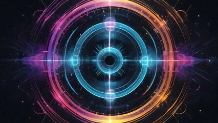 Obraz premium Translucent glowing circles on a dark background for science fiction themed poster
