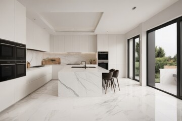 Fototapeta premium Luxury white modern marble kitchen