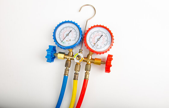 Air Conditioning Refrigerant  Pressure Gauges set isolate on white background.