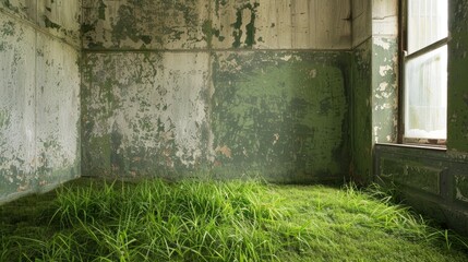 Fototapeta premium Grassy area between bare walls