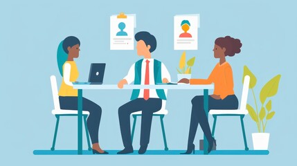 Fototapeta premium Explain the job of an HR recruiter, highlighting duties such as sourcing candidates, conducting interviews, and coordinating hiring processes.
