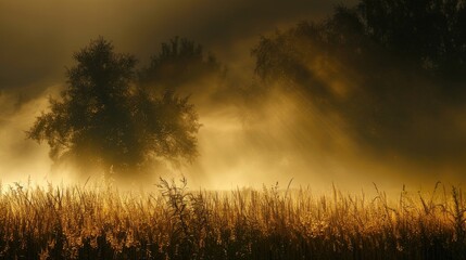 Golden mist against dark backdrop