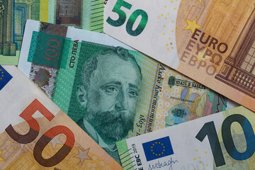 Bulgarian lev and Euro banknotes