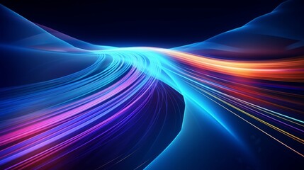 Futuristic neon glowing light speed motion trails in vibrant colors against a dark background