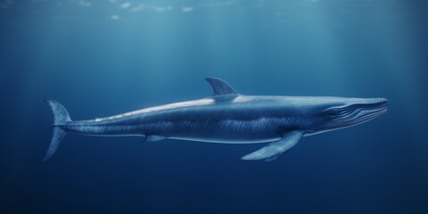 Fototapeta premium Gigantic blue whale glides gracefully through the deep blue ocean waters