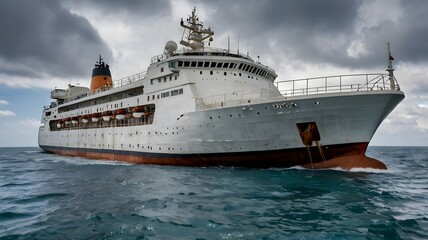 Naklejka premium A cruise ship yacht on a tour tourism vacation in the middle of the ocean