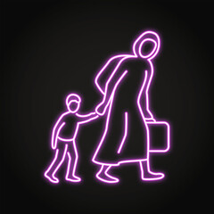 Migrants or refugees neon icon