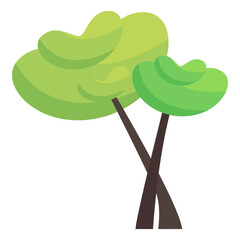vector wooden green tree with natural leaves in flat style