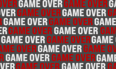 Game Over, capital letters, video wall. Leisure activity, game night, fun and playing games.