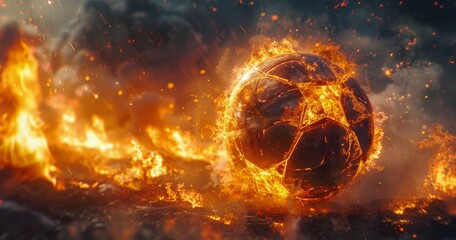 Obraz premium A Burning Soccer Ball in a Field of Flames