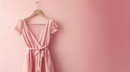 Minimalist fashion dress on clothes hanger against white background with copy space for fashion blog, website and social media post header