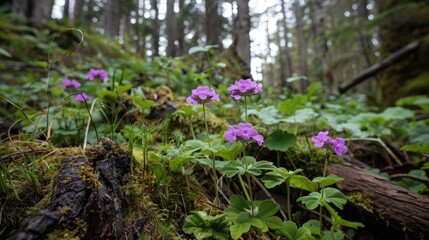 Geranium flourishes in the forest wilderness