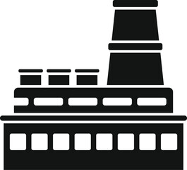 Black and white icon of an industrial factory building with a large chimney