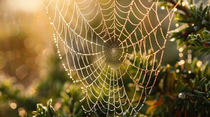 Glistening dew on a spider s web Dewy gossamer