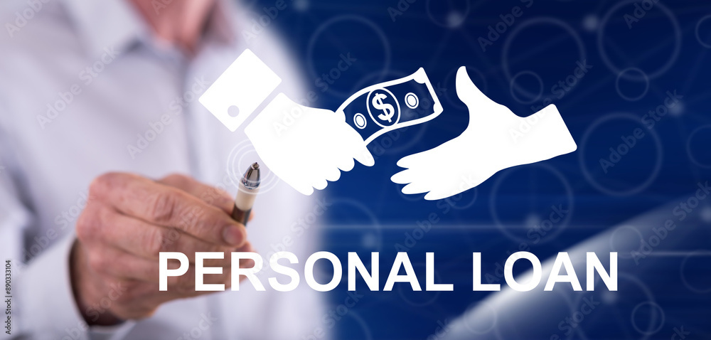 Poster Man touching a personal loan concept