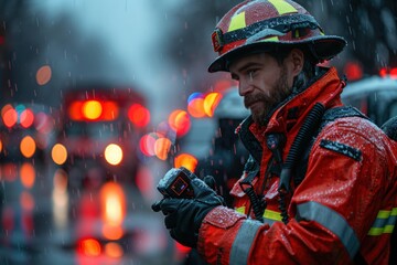 Emergency responders coordinating efforts using old-fashioned radios amidst a worldwide digital communication breakdown.