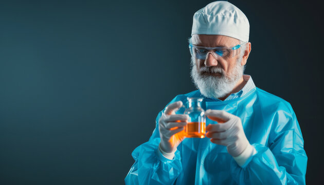 Senior Scientist Holding a Beaker in a Lab