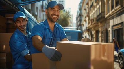 The delivery workers with boxes